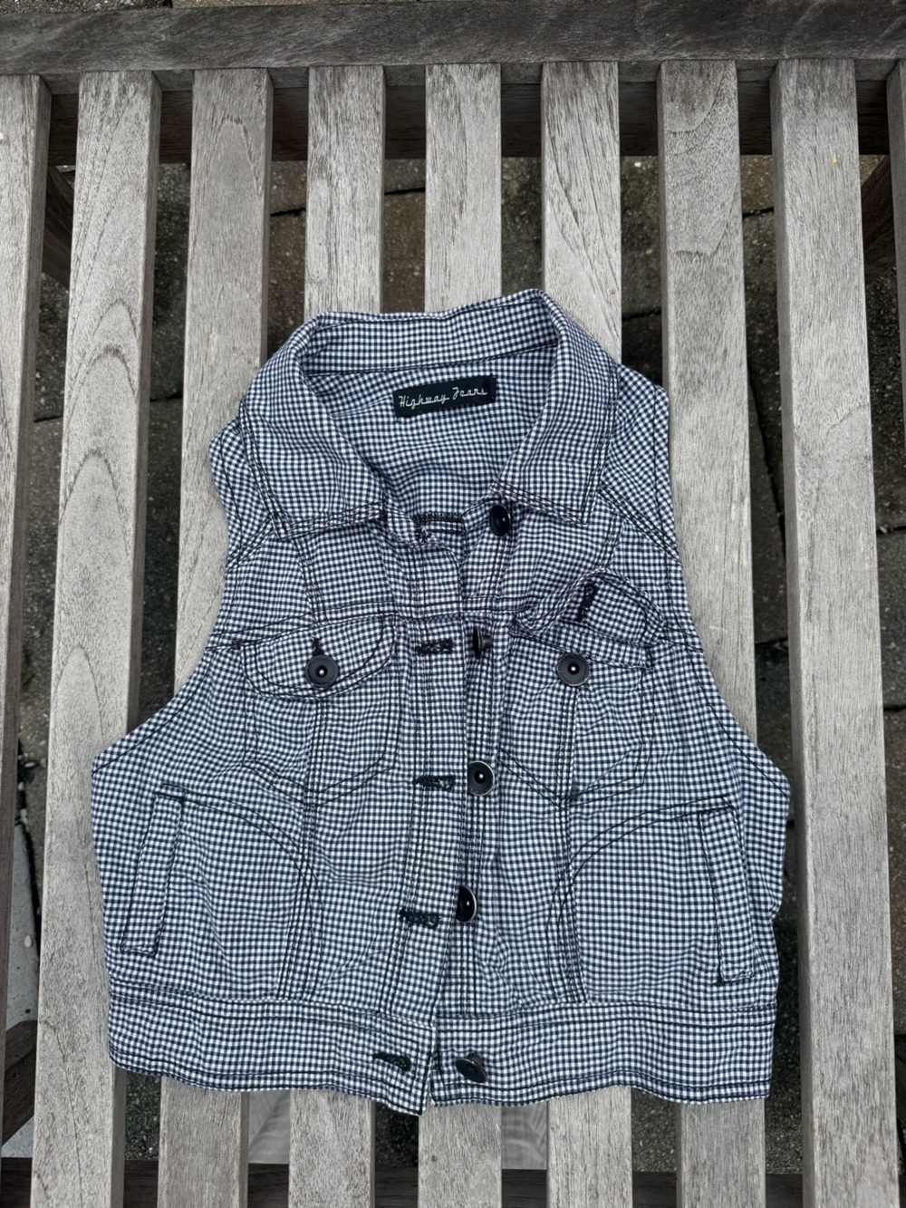 Highway Jeans Black & White Gingham woman’s Sleeveless crop top Vest